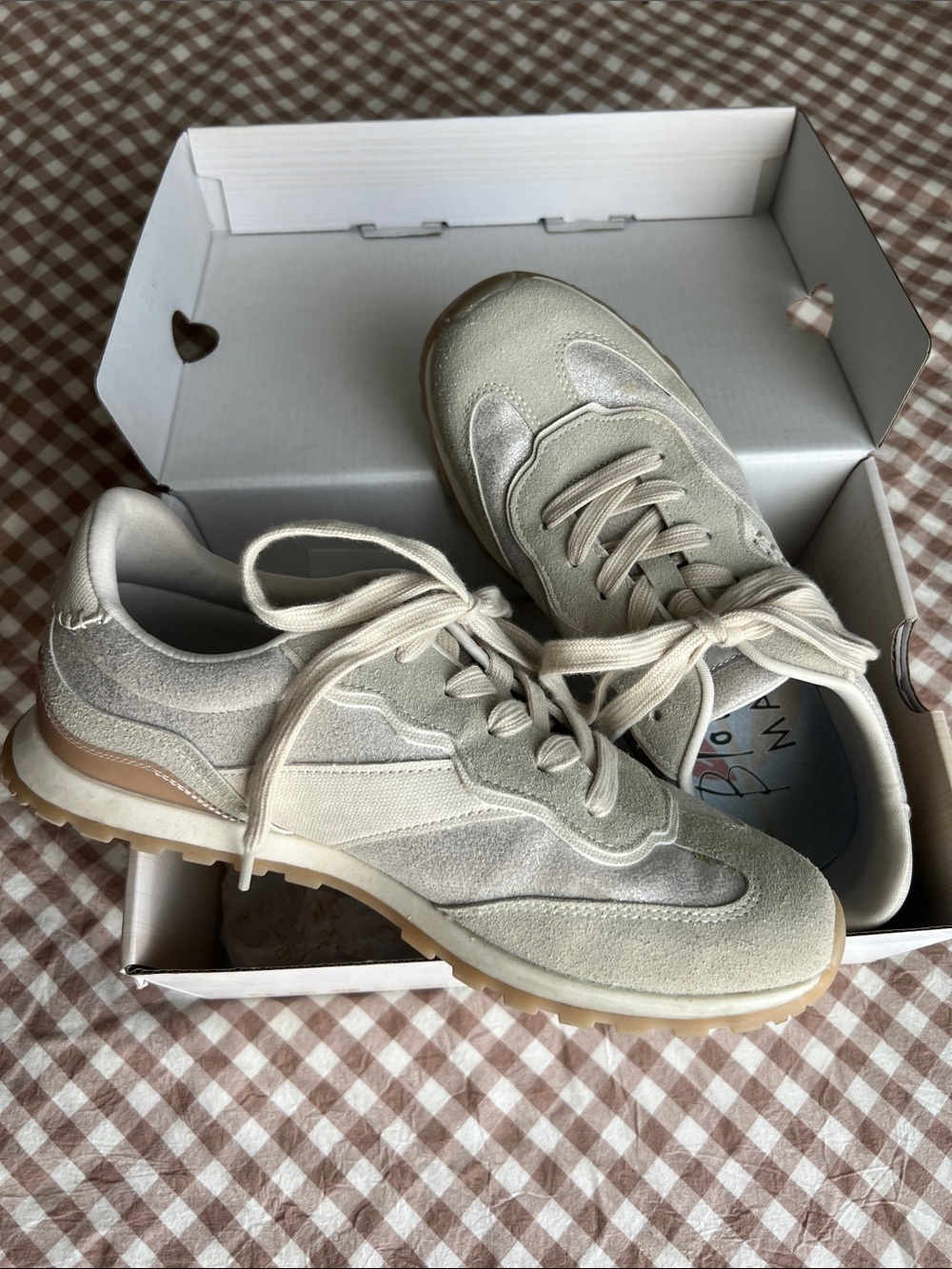 Blowfish Cream/Sage Green Suede-Textile Lace-Up Sneakers